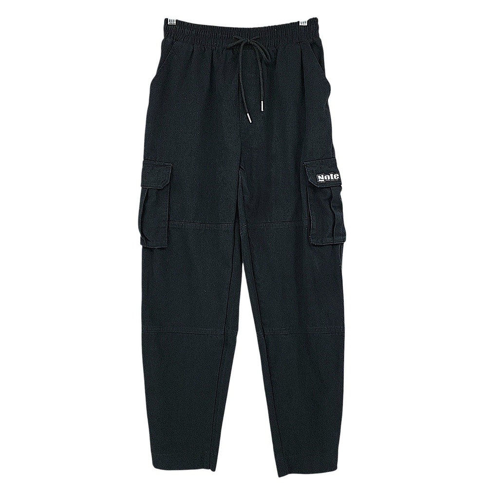 BoohooMAN Cargo Pants 28x26 S Mens Black Cotton Elastic Waist Utility Streetwear